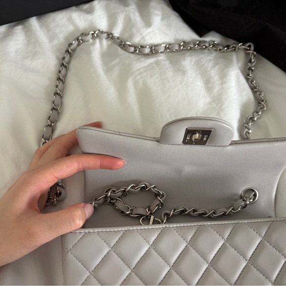 Chanel Light Grey Rectangle Mini Lambskin Classic Flap Silver Hardware - Picture 11 of 11